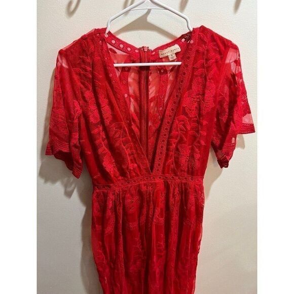 NEW Anthropologie Red Romantic Fairy Boho Coquette Soft Girl Dainty Lace Dress - Picture 7 of 10